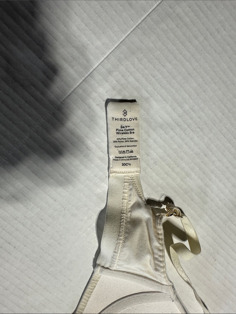 Thirdlove Smooth T-Shirt Bra in Ivory White - Wireless Light Support 30C 1/2 - Picture 5 of 7